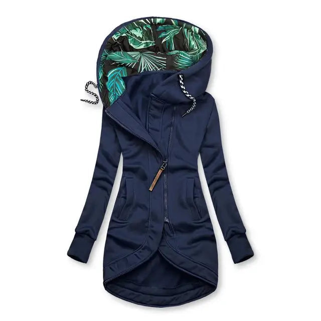 Damen langer Mantel mit Kapuze – eleganter Wickelstil & Komfort