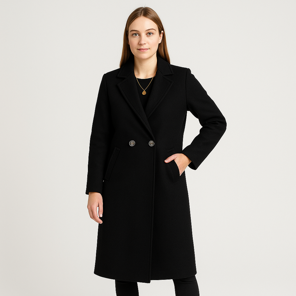 Damen langer Mantel mit Reverskragen – Elegant, Klassisch & Stylisch