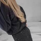 Glänzendes Damen Zweiteiler-Set – Rundhals-Pullover und Hose