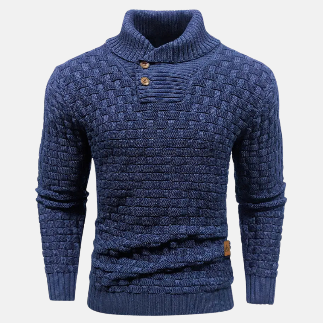 Men's sweater with collar and buttons – Textured pattern knit sweater