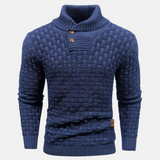 Men's sweater with collar and buttons – Textured pattern knit sweater