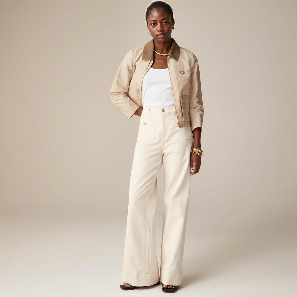 Pantalon Marin Taille Haute avec Boutons Dorés