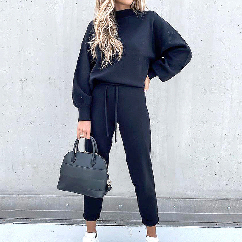 Damen Hausanzug – Weiches zweiteiliges Loungewear-Set mit Rollkragenpullover