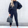 Damen Hausanzug – Weiches zweiteiliges Loungewear-Set mit Rollkragenpullover