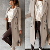 Manteau d'automne élégant pour femmes à double boutonnage en mélange de laine