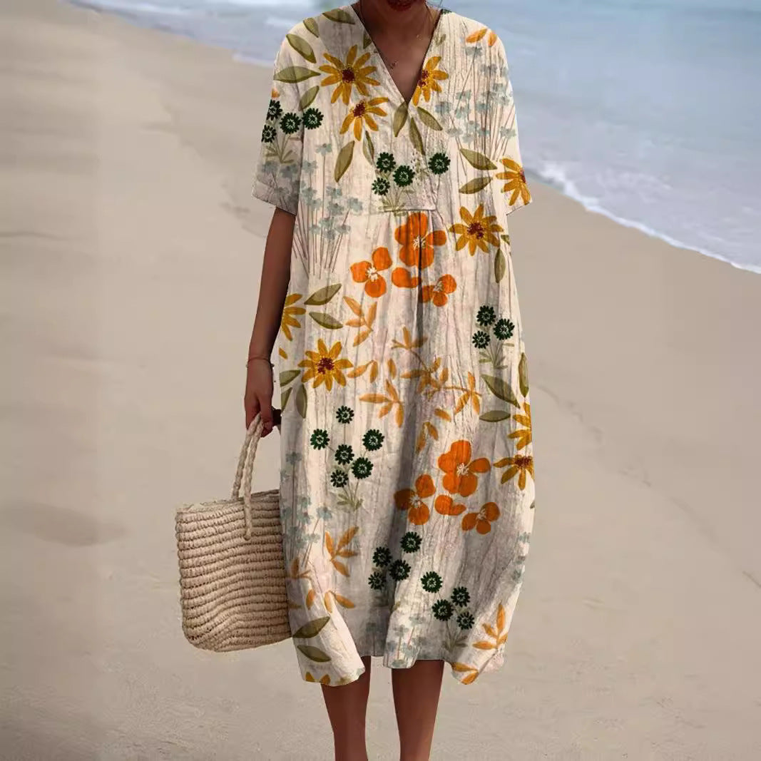 Robe d'Été Femme Imprimé Fleuri Col V Confortable
