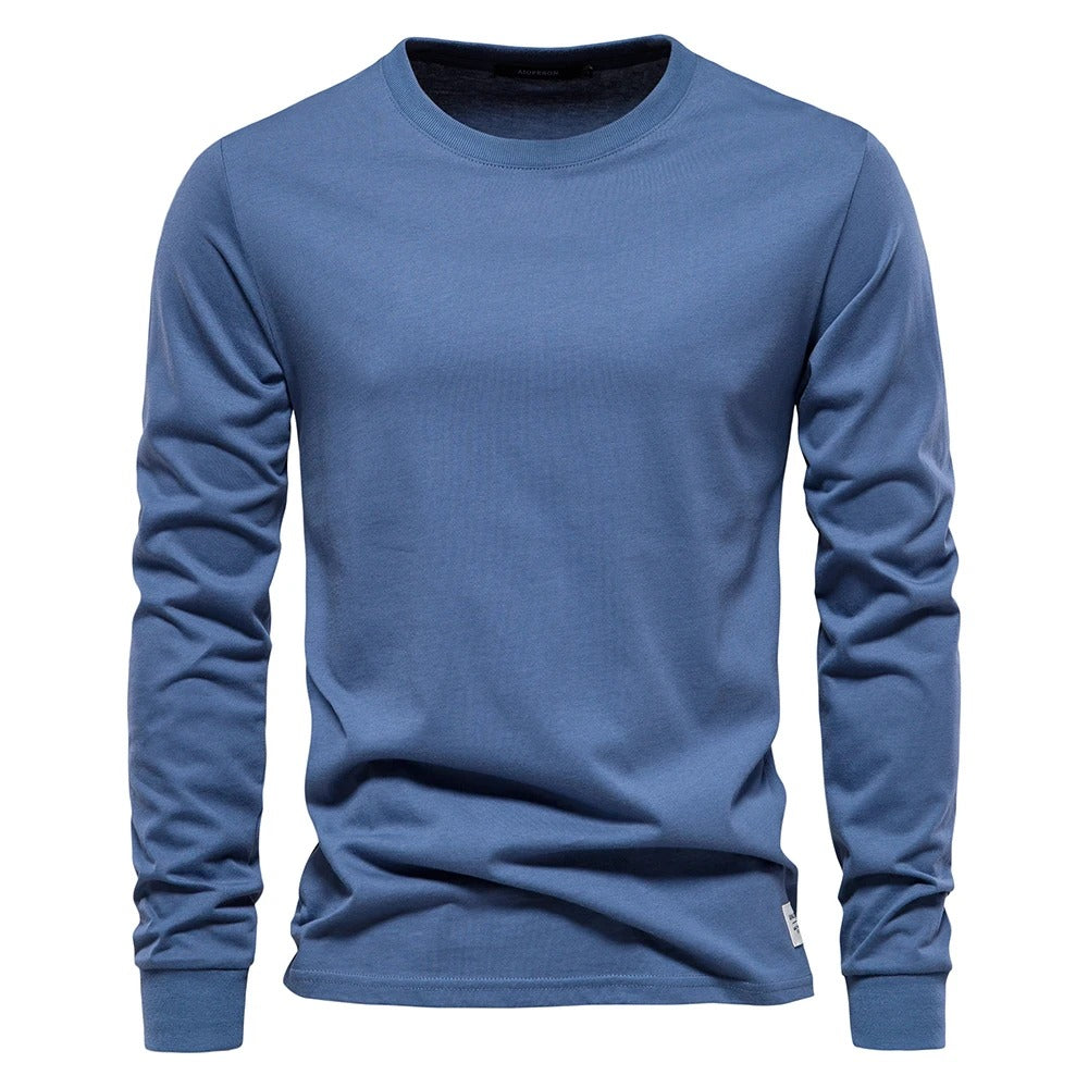 T-shirt à manches longues pour hommes en coton respirant avec col rond