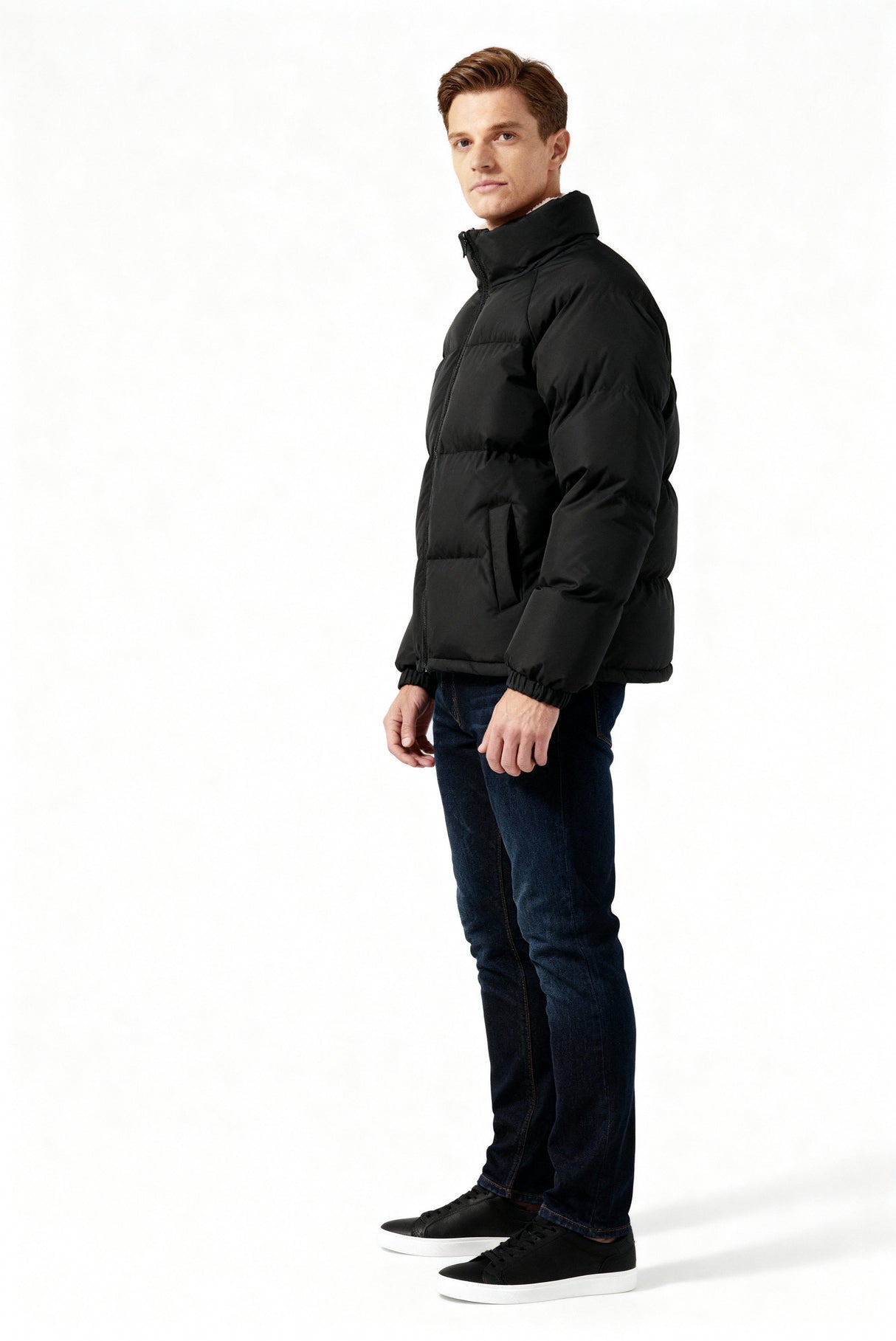 Gepolsterte Herren-Winterjacke – Warmer Mantel mit Stehkragen und Futter
