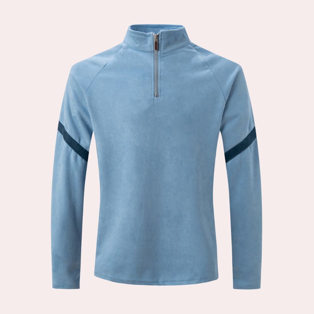 Herrenpullover mit halbem Reißverschluss – Sportlicher Sweatshirt mit gestreiftem Detail
