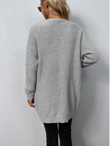 Damenstrickweste – Langer offener Cardigan mit Taschen