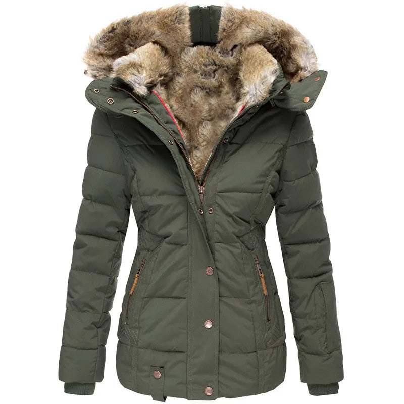 Damen-Wintermantel – Taillierter Parka mit abnehmbarer Kapuze