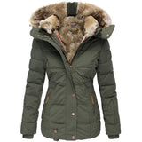 Damen-Wintermantel – Taillierter Parka mit abnehmbarer Kapuze