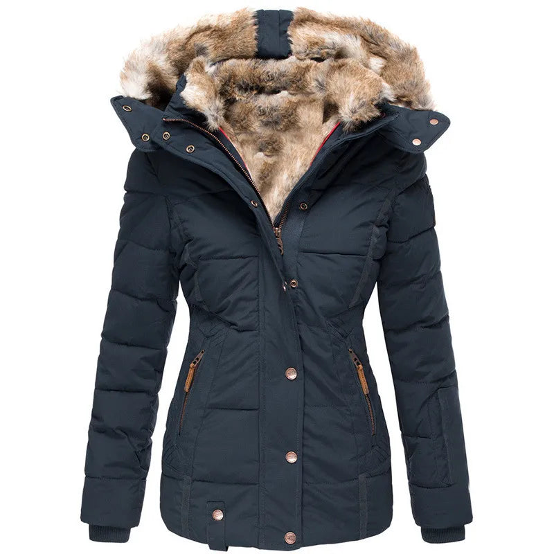 Damen-Wintermantel – Taillierter Parka mit abnehmbarer Kapuze