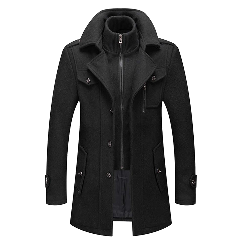 Herren-Wintermantel – Eleganter Mantel mit doppeltem Kragen und Reißverschlussverschluss