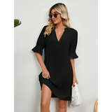 Robe d'Été Mini Femme à Col V en Coton Mélangé