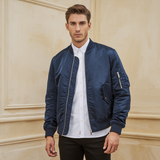 Herren Bomberjacke – Elegante glänzende Jacke mit Reißverschluss und Taschen