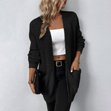 Long cardigan femme avec col en V et poches, idéal pour l'automne et l'hiver