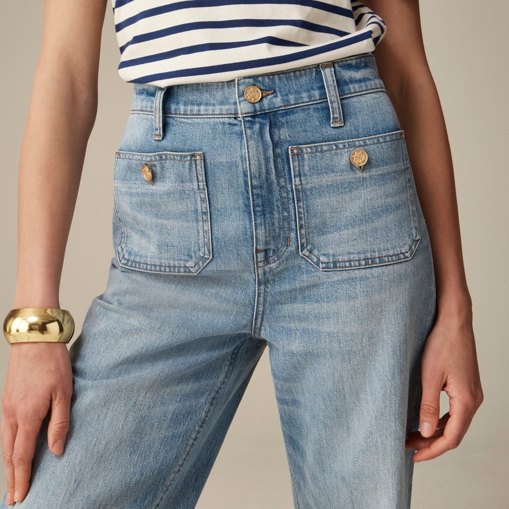 Pantalon Marin Taille Haute avec Boutons Dorés