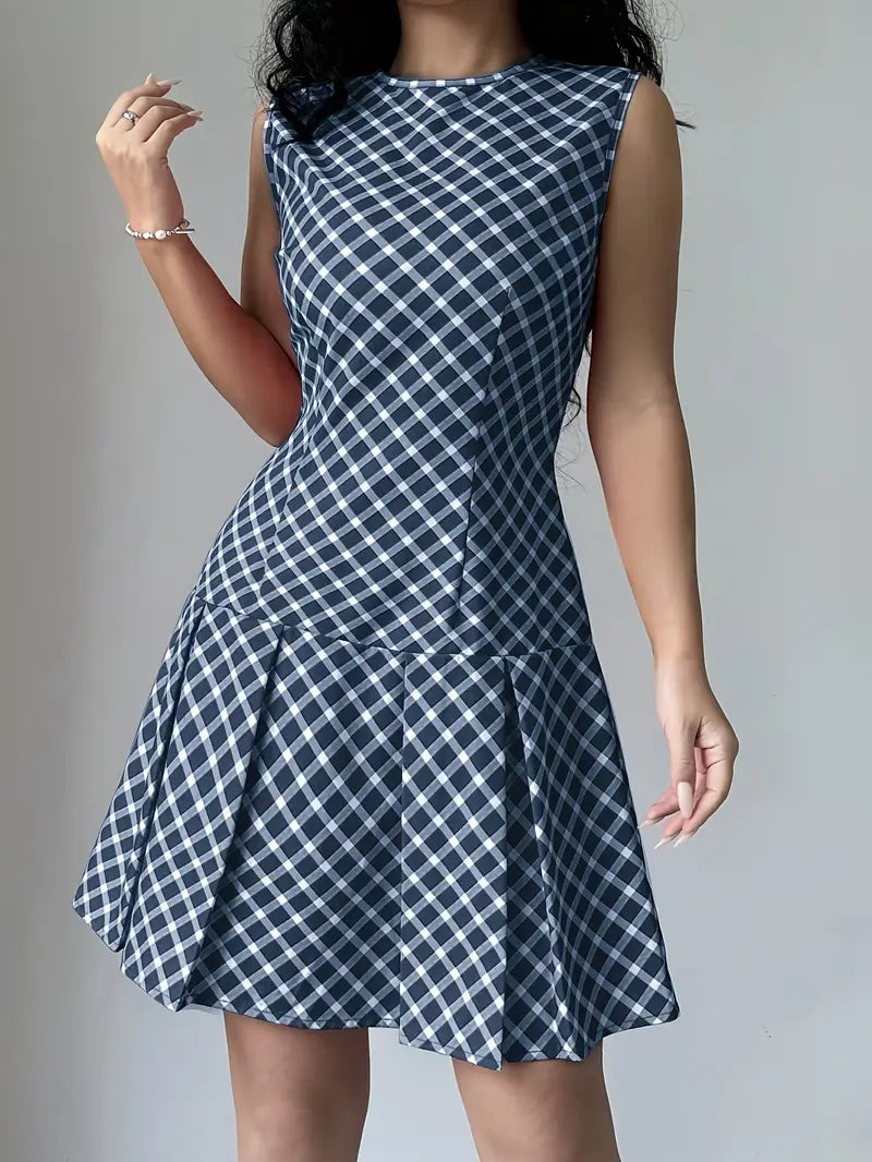 Robe Trapèze Sans Manches à Imprimé Carreaux Vintage