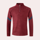 Herrenpullover mit halbem Reißverschluss – Sportlicher Sweatshirt mit gestreiftem Detail