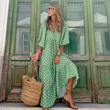 Robe longue verte pour femme – Maxi robe d'été en tissu léger