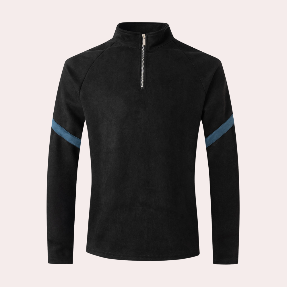 Herrenpullover mit halbem Reißverschluss – Sportlicher Sweatshirt mit gestreiftem Detail