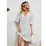 Robe d'Été Mini Femme à Col V en Coton Mélangé