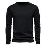 T-shirt à manches longues pour hommes en coton respirant avec col rond