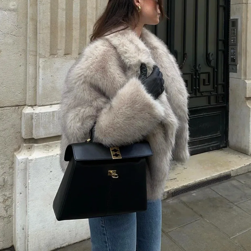 Damen Wintermantel Weich – Elegante Kurze Jacke aus Kunstpelz