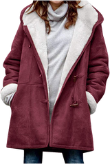 Damen-Wintermantel – Warme Sherpa-Jacke mit Kapuze und Knebelverschluss