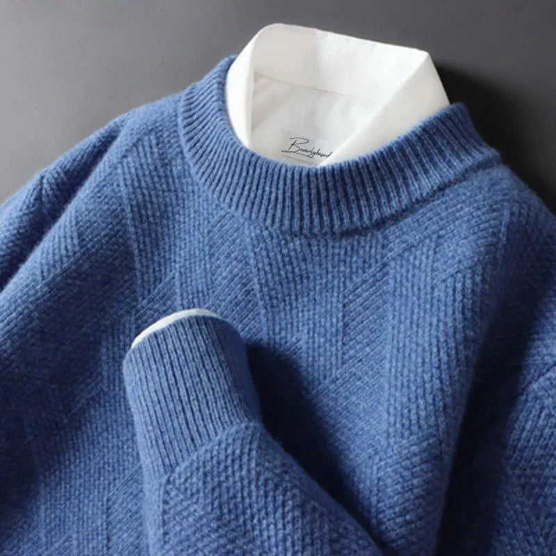 Herrenpullover uni – Weicher Strickpullover mit dezentem Muster