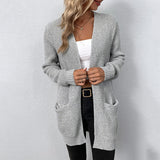 Damenstrickweste – Langer offener Cardigan mit Taschen