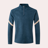Herrenpullover mit halbem Reißverschluss – Sportlicher Sweatshirt mit gestreiftem Detail