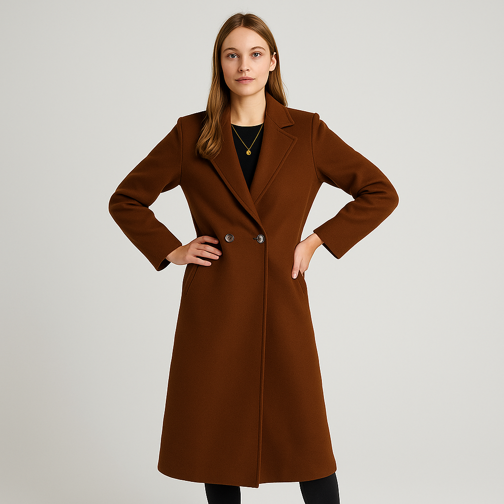 Damen langer Mantel mit Reverskragen – Elegant, Klassisch & Stylisch