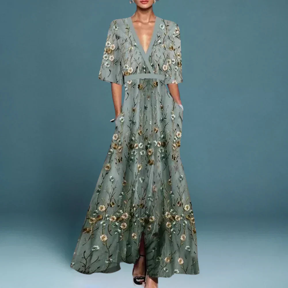 Elegantes geblümtes Kleid mit V-Ausschnitt und tailliertem Schnitt