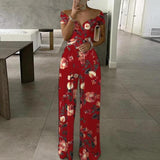 Maxikleid mit Print, schulterfrei, V-Ausschnitt
