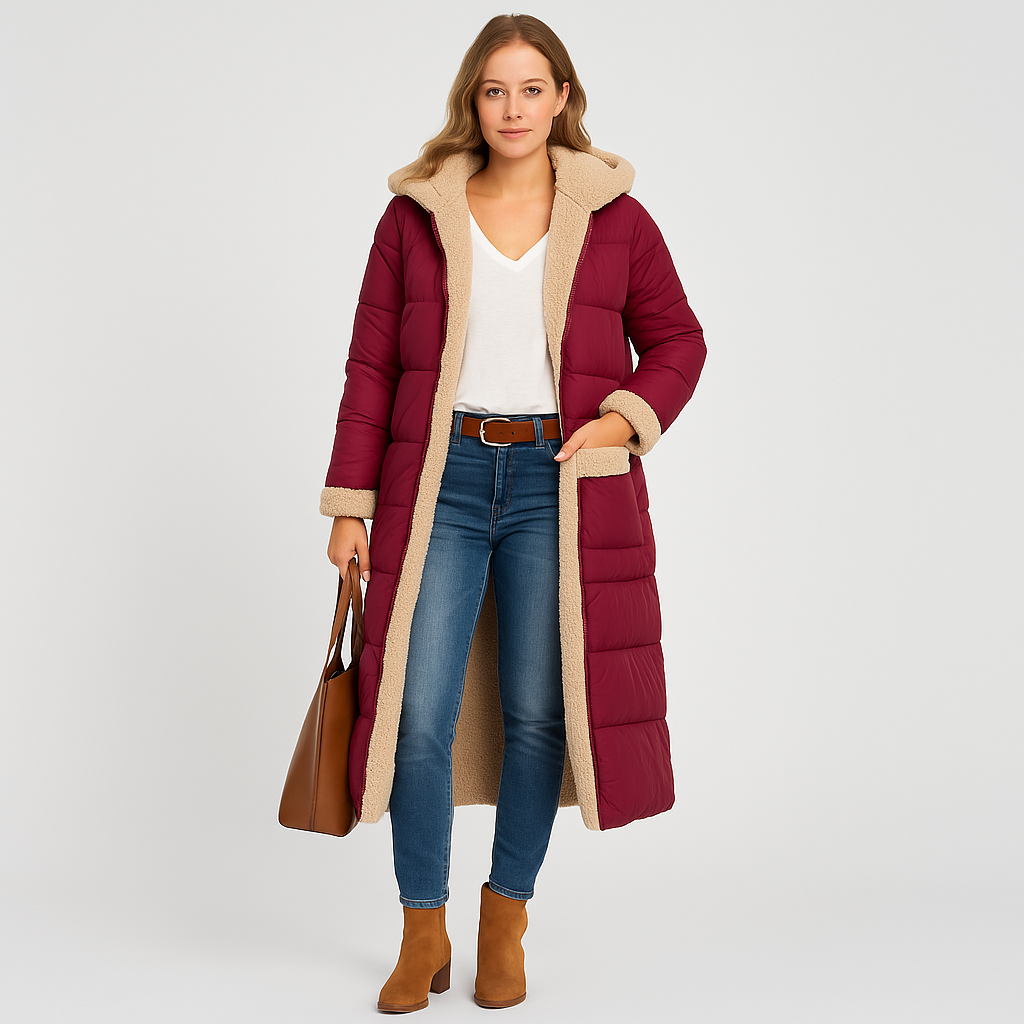 Manteau d’Hiver Long Femme avec Capuche – Chaud, Doux et Élégant