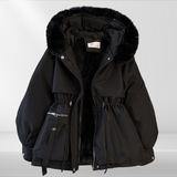 Damen Luxus Wintermantel mit Pelzkragen – Warmer Parka mit Taillenzug