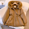 Damen Wintermantel mit Pelzkragen – Elegante warme Jacke mit Gürtel