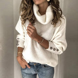 Pull Col Roulé Léger Femme avec Détails Élégants