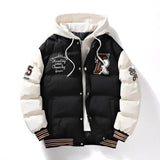 Men's varsity puffer jacket – Warm winter college style jacket with hood
