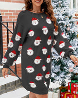 Weihnachts-Pulloverkleid für Damen – Langes Winterkleid mit Weihnachtsmann-Motiv