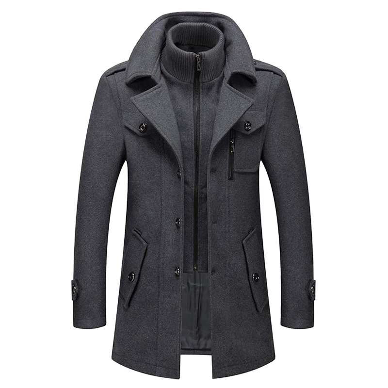 Herren-Wintermantel – Eleganter Mantel mit doppeltem Kragen und Reißverschlussverschluss