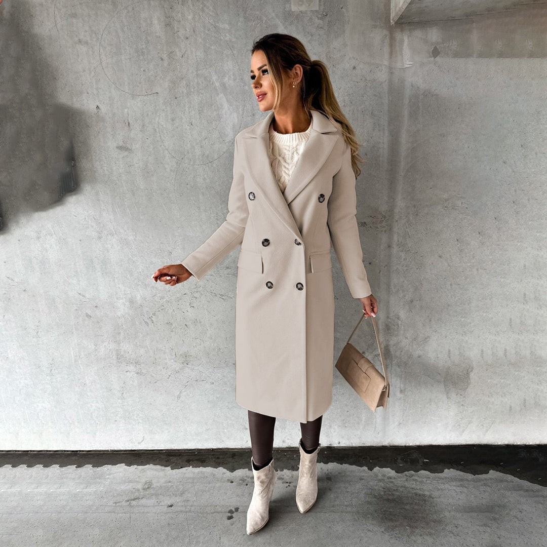 Manteau d'automne élégant pour femmes à double boutonnage en mélange de laine