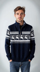 Men's Winter Sweater with Nordic Pattern – Comfortable Half-Zip Sweatshirt