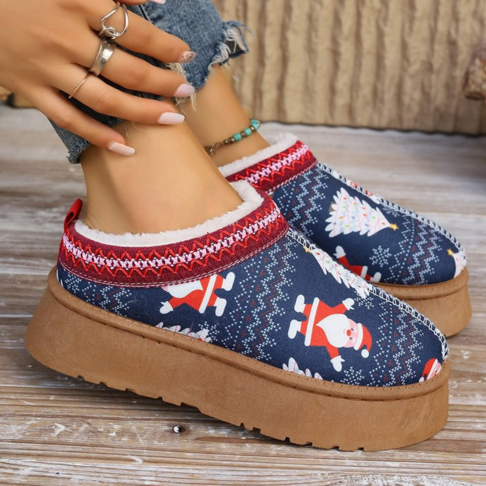 Weihnachts-Hausschuhe für Damen – Warme Winterpantoffeln mit festlichem Muster