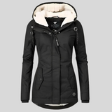 Long waterproof winter coat with hood and lining