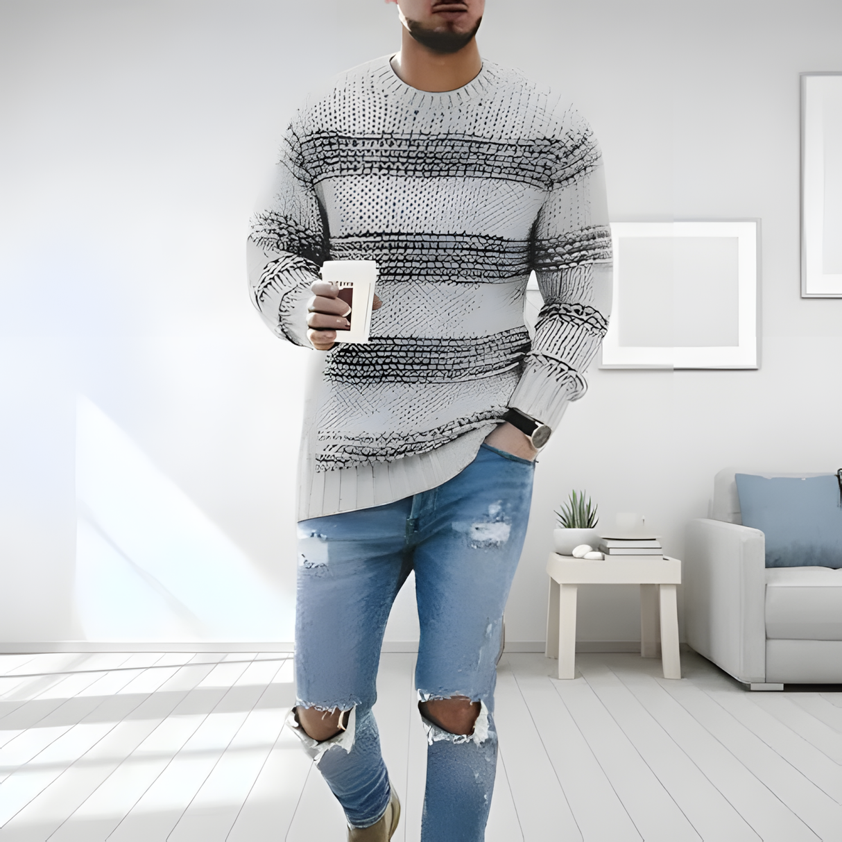 Men's Striped Knit Pullover – Comfortable and Casual Sweatshirt