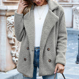 Oversize Damenmantel aus Teddy-Stoff mit doppelter Knopfleiste im lässigen Stil