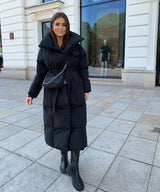 Langer Wintermantel für Damen – Eleganter gesteppter Mantel mit Gürtel
